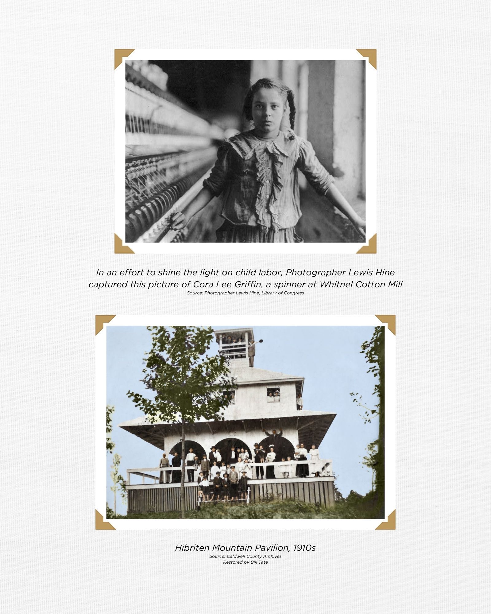 Collage Child Labor Photo Cora Lee Griffin and Hibriten Mountain Pavilion