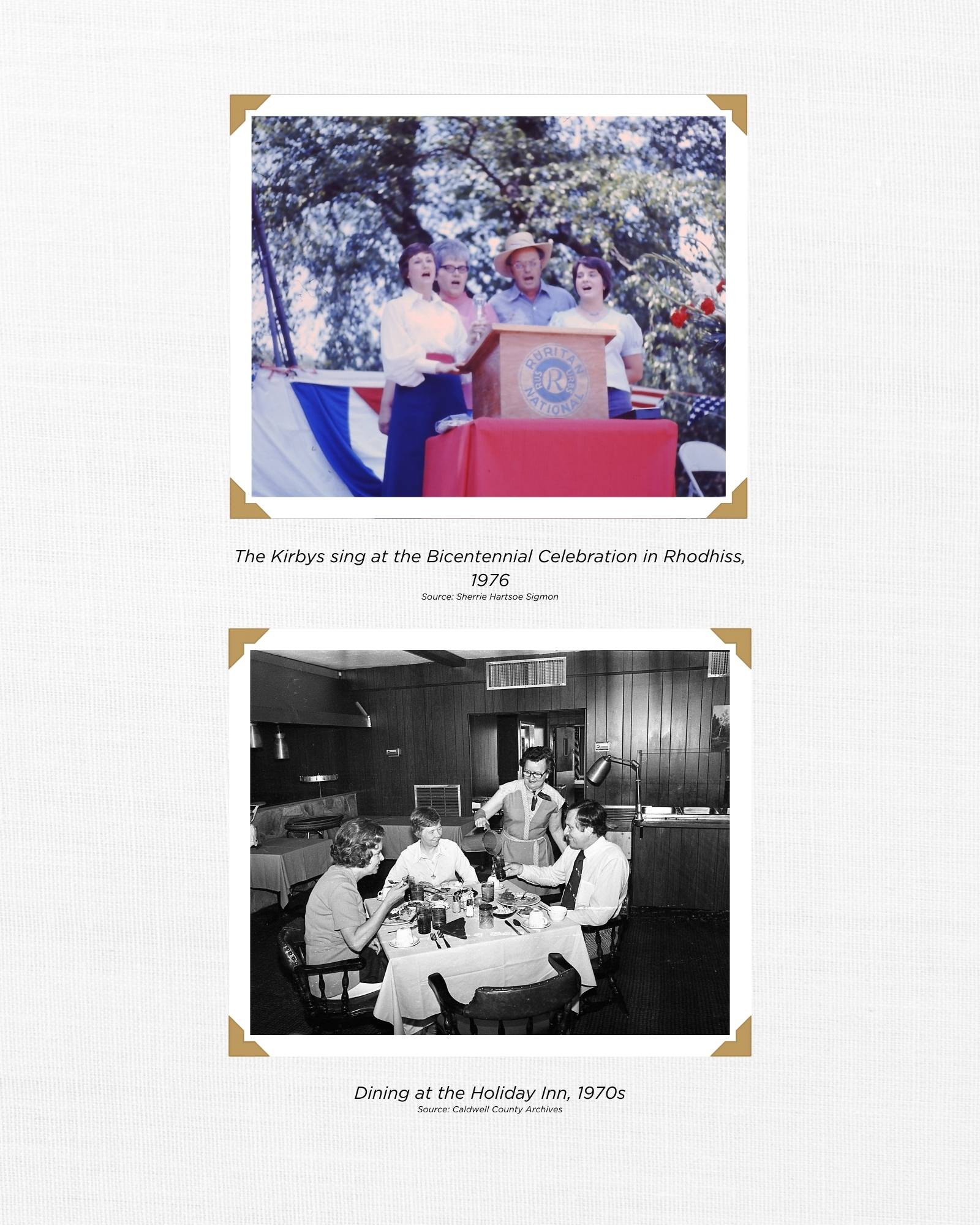 Collage Kirbys Sings at Bicentennial Celebration and Dining at Holliday Inn